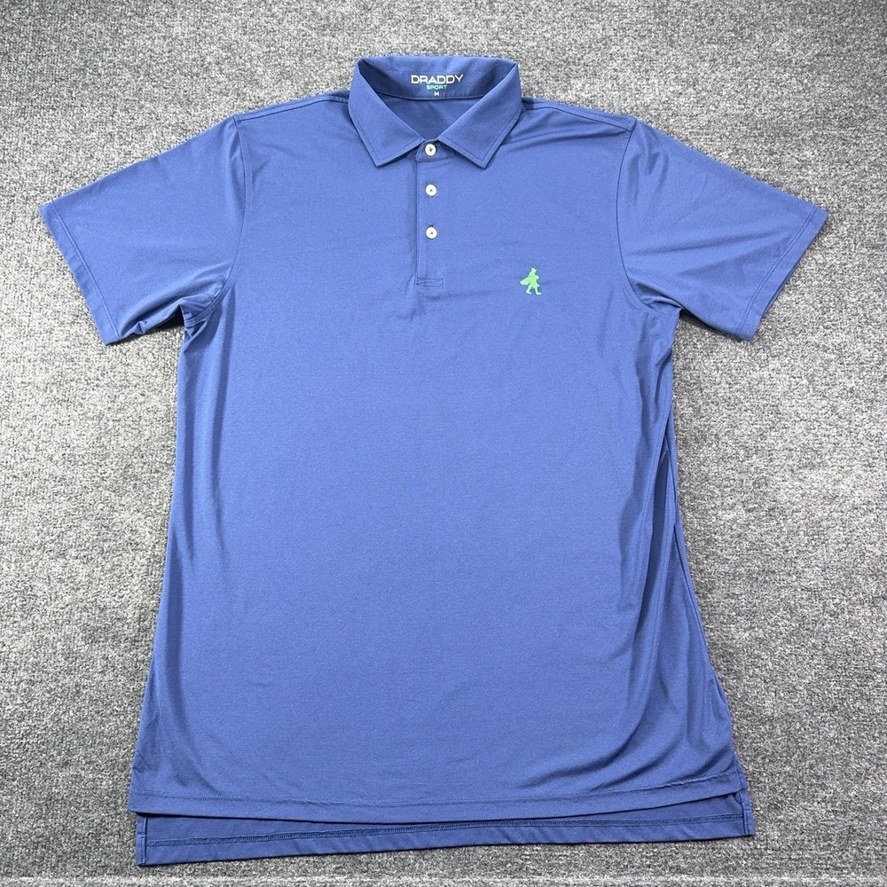 Draddy Sport Polo Medium Blue Golf Performance Rare Caddie Golfer Logo USA Made